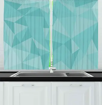 

Mint Kitchen Curtains Mosaic Style Geometric Fractal Triangle Trippy Dimension Style Artwork Window Curtain for Kitchen Cafe