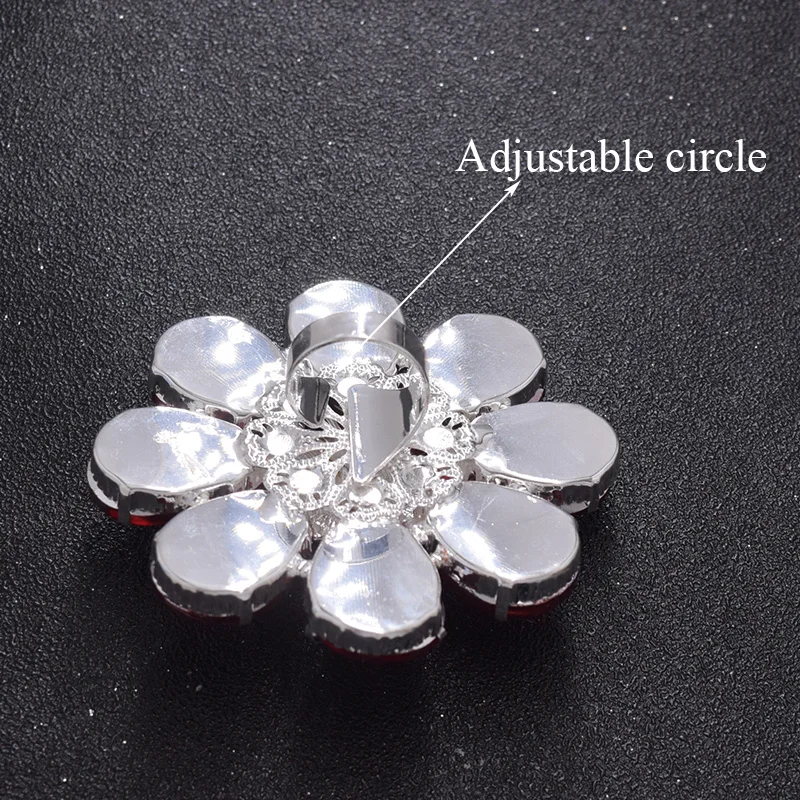 Good quality 7.2cm Adjustable Flower Rings for Women bright red Rhinestones crystal wedding jewelry Christmas gifts