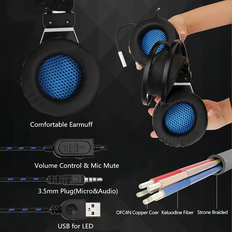 SY855MV profession PS4 Gaming Wired Headset With Mic Stereo LED Light Over Ear Computer Phone Gaming Headphone For PC XBox One