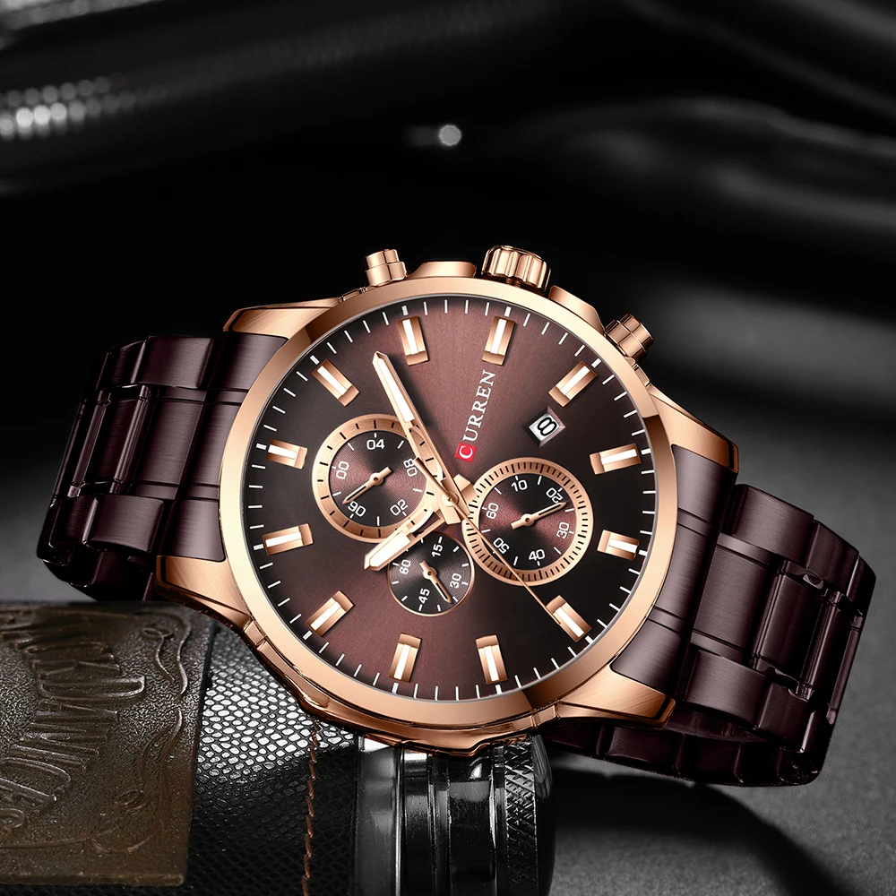 CURREN Men Luxury Brand Quartz Watch Military Watch Fashion Causal Chronograph Clock Stainless Stee