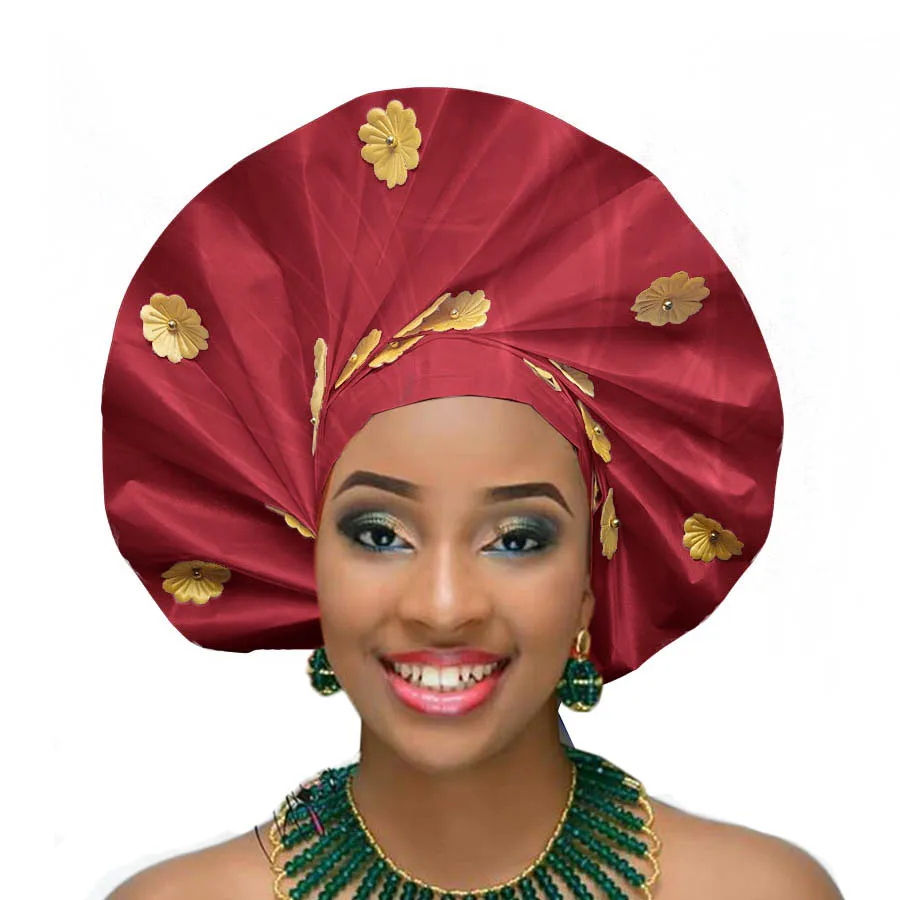 Уже связанные Асо Oke головные уборы африканские головные уборы Авто геле для Свадебные и вечерние DHL - Цвет: wine