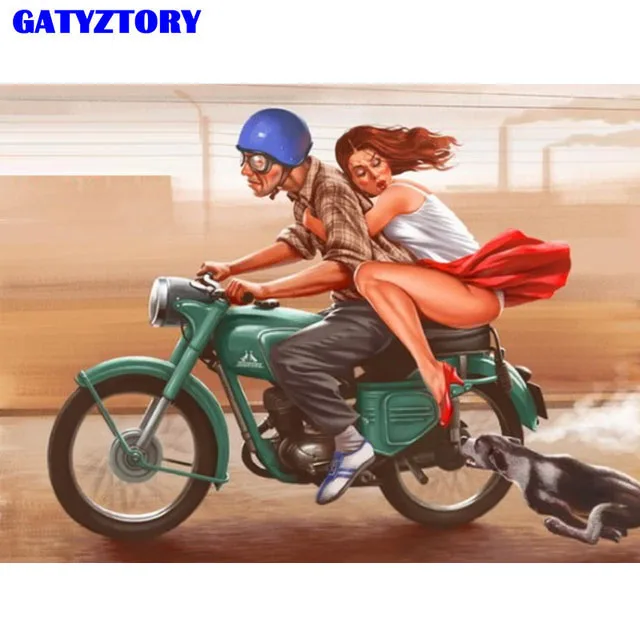 GATYZTORY Рама мотоцикла Diy картина по номерам современный домашний настенный художественный Рисунок Раскраска по номерам для гостиной домашний декор - Цвет: DZ0812-1