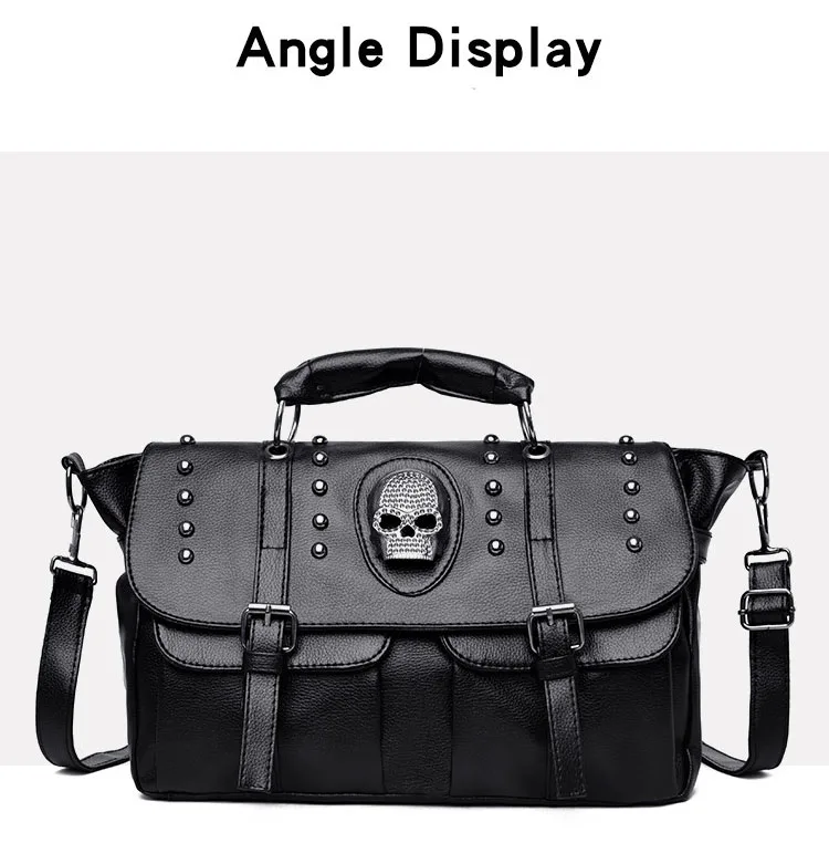 Punk Rivet Skull Crossbody Bag for Women Gothic Shoulder Bag Personality Purses and Handbags Vintage Motorcycle Bag Pu Leather