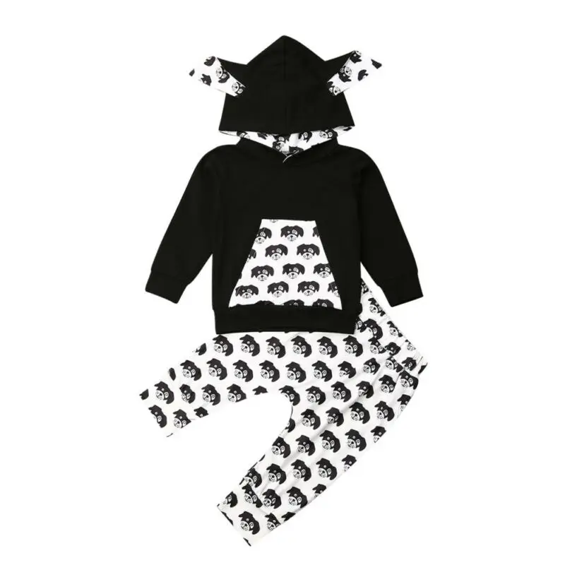 Осенне-зимний свитер с длинными рукавами и рисунком собаки для маленьких мальчиков и девочек топы+ леггинсы для собак, штаны, комплект одежды для детей от 0 до 24 месяцев