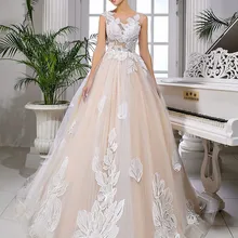 Мягкий тюль цвета слоновой кости шампанского А-силуэт свадебное платье уникальные кружева аппликации невесты платье