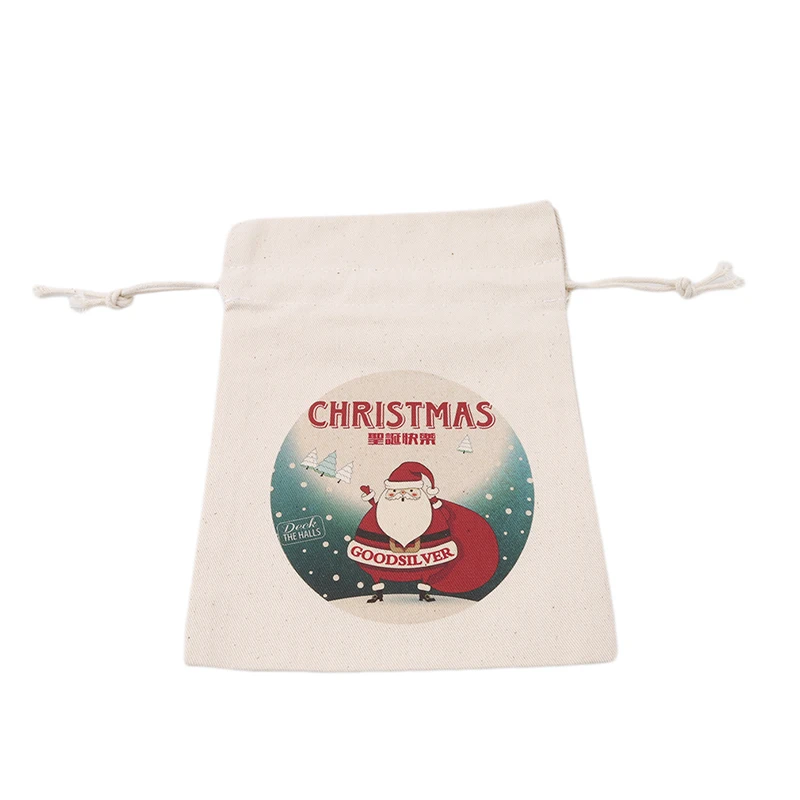 899499 1PC New Year Christmas Candy Bag Santa Claus Drawstring Canvas Sack Tableware Rustic Vintage Stockings giftBag QW899499 - Цвет: 899499
