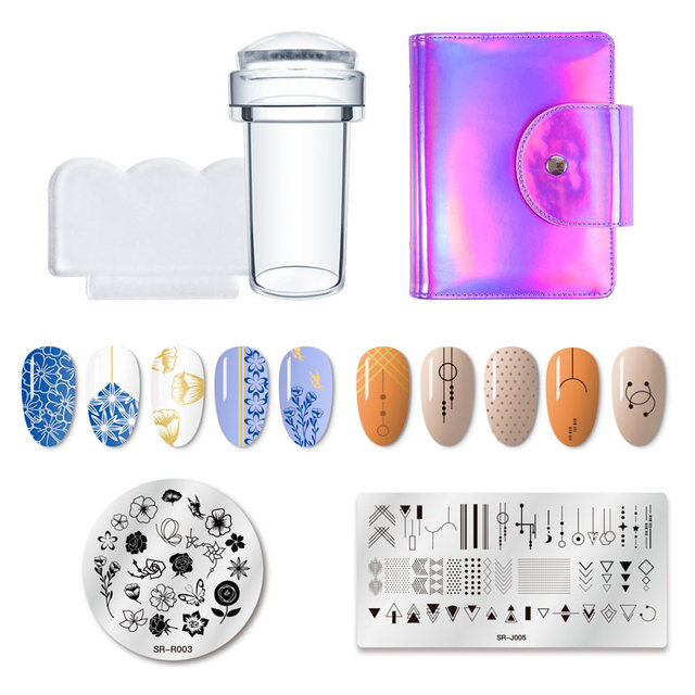 Art Stamp Nail Stamping Plates Set Flower Geometry Marble Image Stamp Templates Kit Manicure Printing Stencil Tools