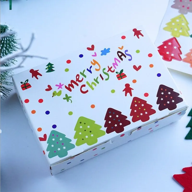 

Merry Christmas DIY tree gift wrap paper box18x12x5cm 10pcs Christmas tree gingerbread cookie box pastry box 300gsm paper card