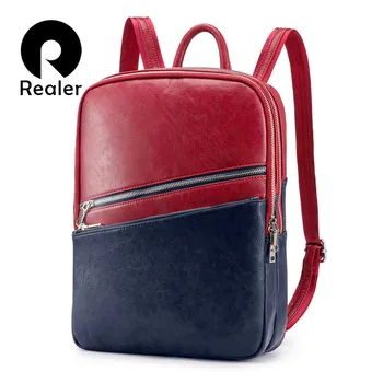 

REALER women backpack school bags for teenager girls small leather school backpack for women mochila shoulder bag panelled 2019