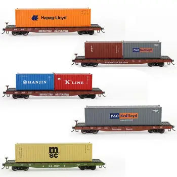 1 lot HO Scale 1:87 52ft Flat Car with Shipping Container Cargo Wagons Model Trains Set