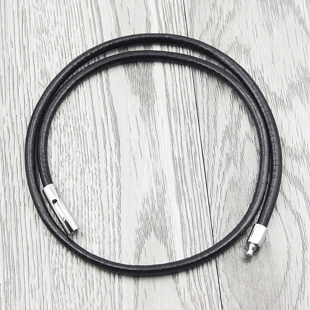 4/6/8mm Black Rope Leather Cord Necklace Stainless Steel Magnetic Clasp  16-24