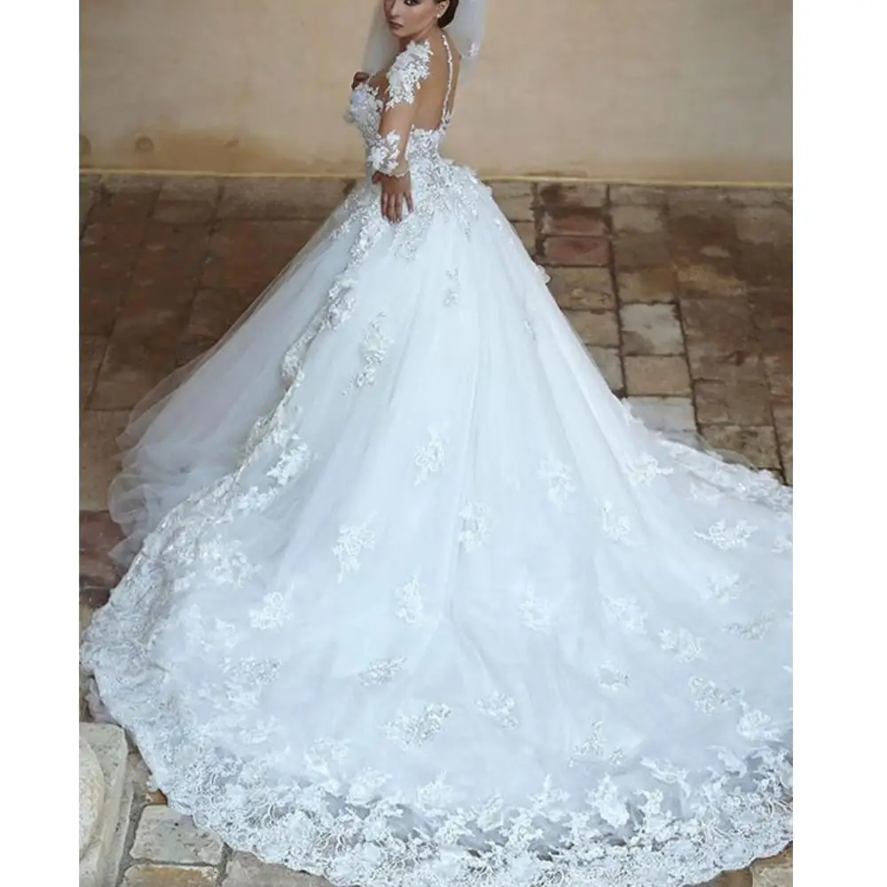 Романтические цветочные аппликации Casamento vestido de festa с длинными рукавами на молнии с пуговицами свадебное платье свадебные платья