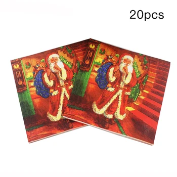 

20sheets/Bag Christmas Napkins Paper Santa Claus Print Festival Napkin Pocket Handkerchief For Home Xmas Party Table Decoration
