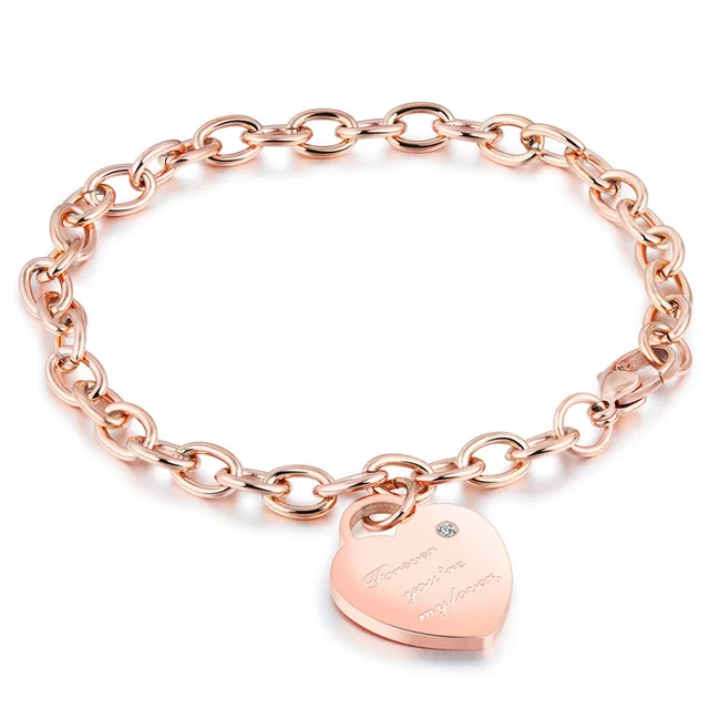Stainless Steel Love Heart Bracelets For Women Party Gift Fashion Joyas de Chain Charm Bracelets Jewelry Wholesale Text Engraved 