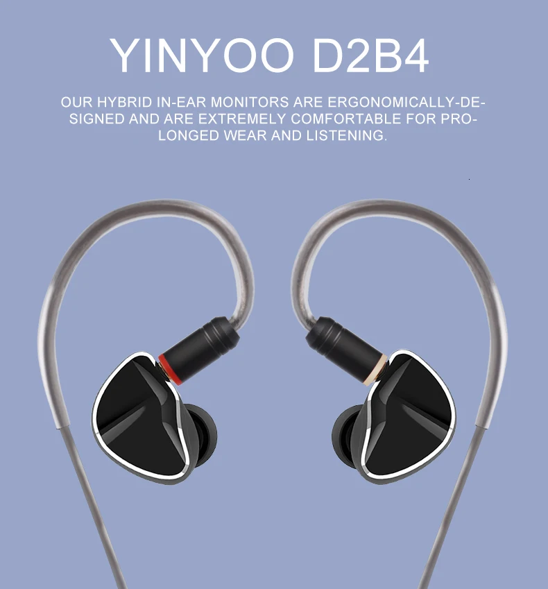 Yinyoo D2B4 2DD+4BA 10mm Graphene Diaphragm Dynamic Hybrid In Ear Earphone HIFI DJ Monitor Earphone With New Upgraded Cable