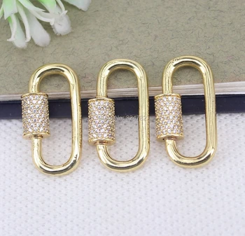 

5pcs Oval Shape Metal Copper Micro Pave CZ Screw Clasps For Making Jewelry Findings 16mm x 30mm