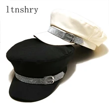 Новая мода Diamond военные кепки осень хлопок Матросская шляпа для Для женщин Для мужчин плоский верх с украшениями в виде кристаллов дорожная Кепка-кадетка Кепка Капитана