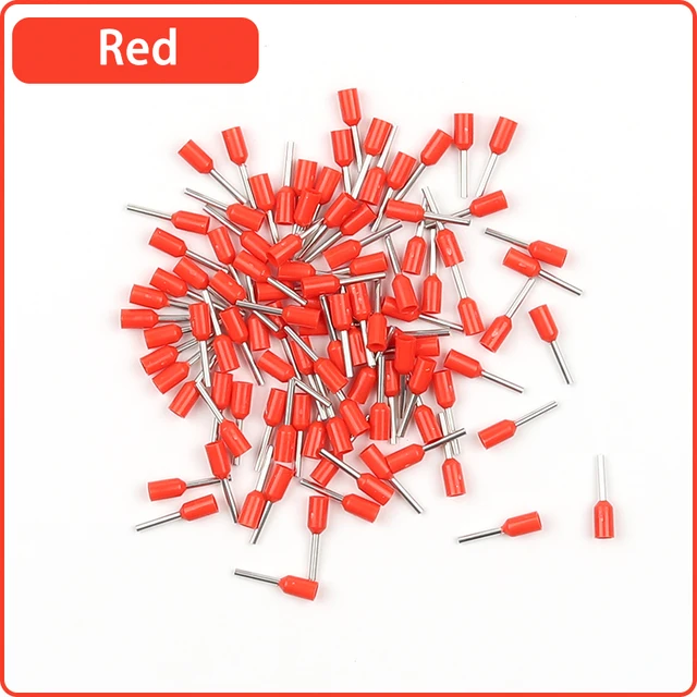 100pcs E0508 E1008 E1508 E2508 22-10 AWG Insulated Ferrules Terminal Block Cord End Wire Connector Electrical Crimp Terminator Red