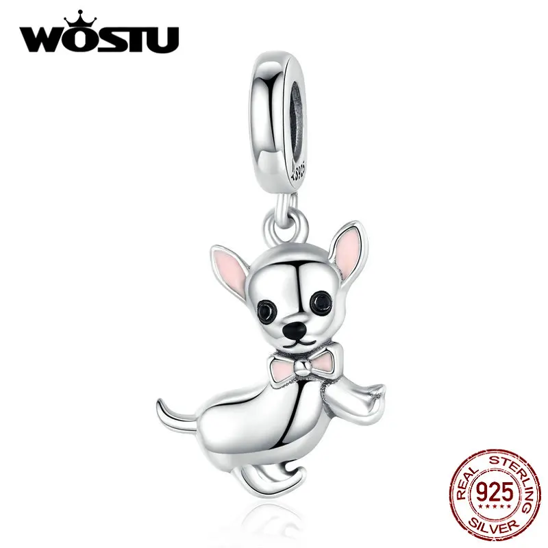 WOSTU подлинный 925 пробы Серебряный браслет для собаки чихуахуа оригинальный DIY