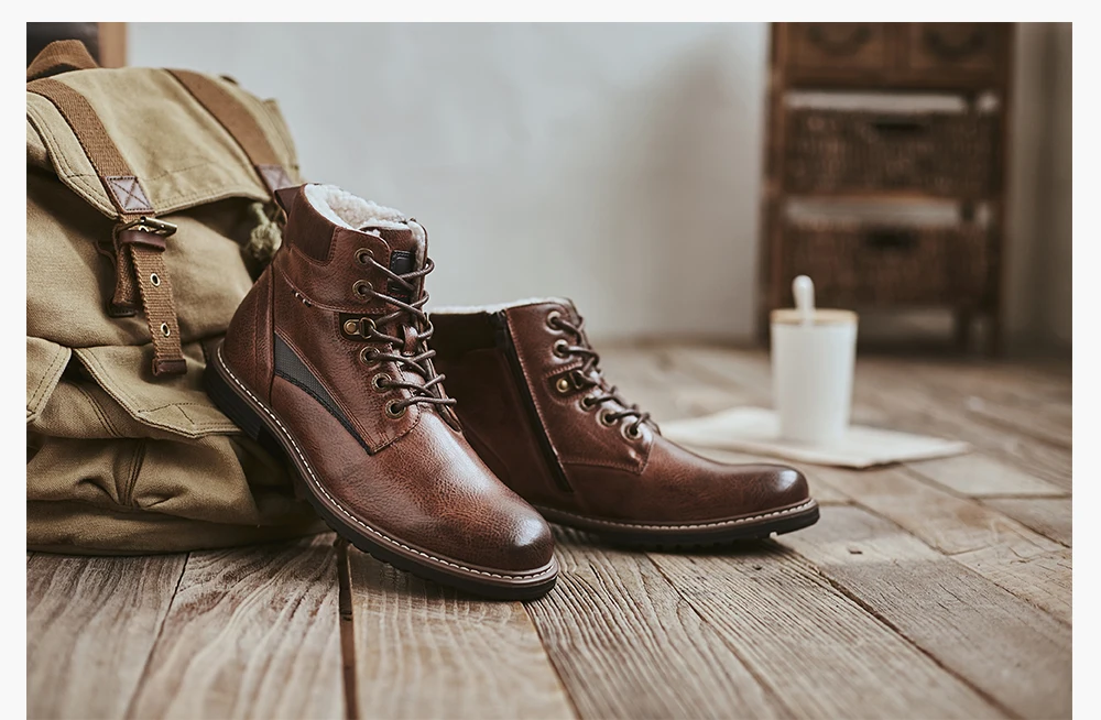 Мужские теплые ботинки; коллекция года; модная обувь; мужские Брендовые ботильоны; botas hombre; удобные мужские ботинки на шнуровке; нескользящие кожаные черные зимние ботинки
