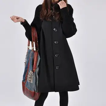

Korean Women Long Sleeve Outwear Ladies Splicing Warm Long Sleeve Button Solid Autumn Winter Loose Knitted High Collar Tops