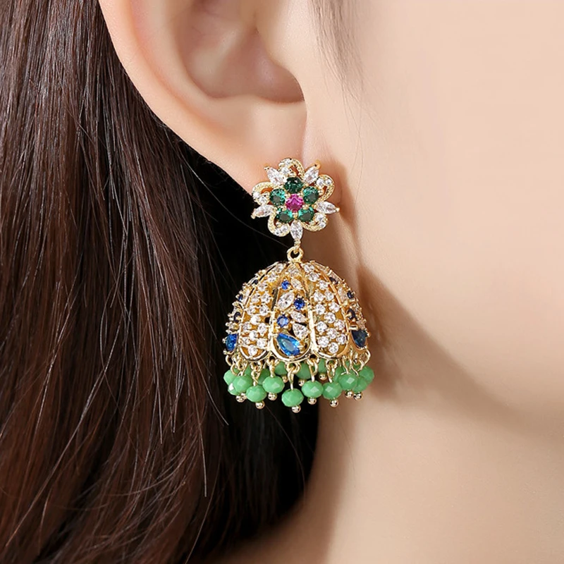 Indian Bollywood Women Jhumka Gypsy Flower Earrings Bridal Drop Tassel Jewelry
