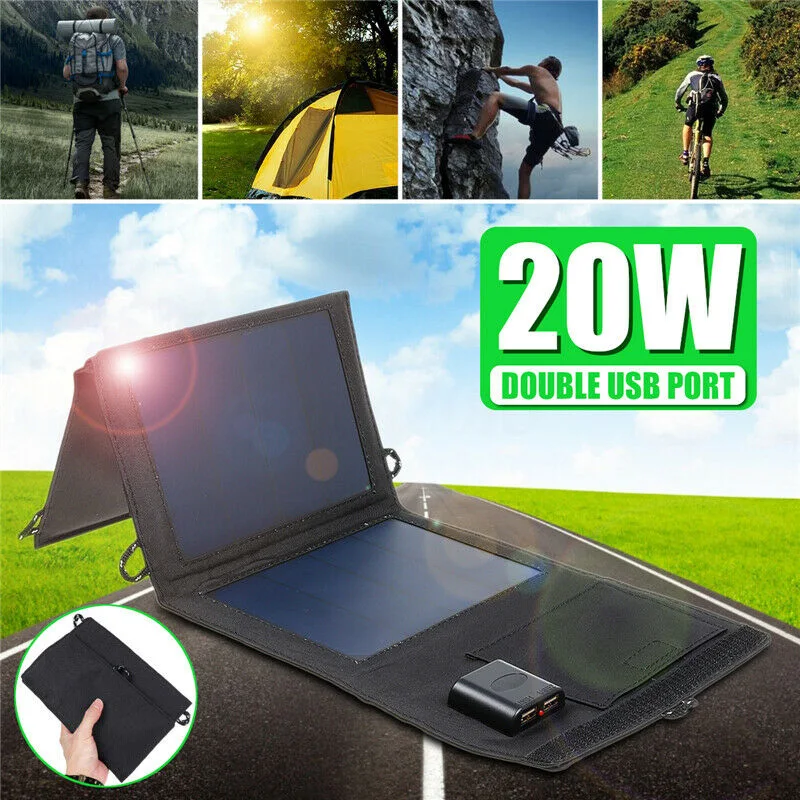 

20W 5V Sun Light Solar Cells Charger Folding Waterproof Solar Panel Charger With 2 USB Outputs Portable Solar Panels for Phones