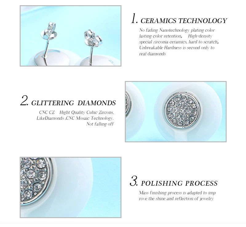 Circle Round Shape Rhinestone Earrings for Women White Black Healthy Ceramic Stud Earrings Wedding Jewelry Gift RicaFeliz • 2022