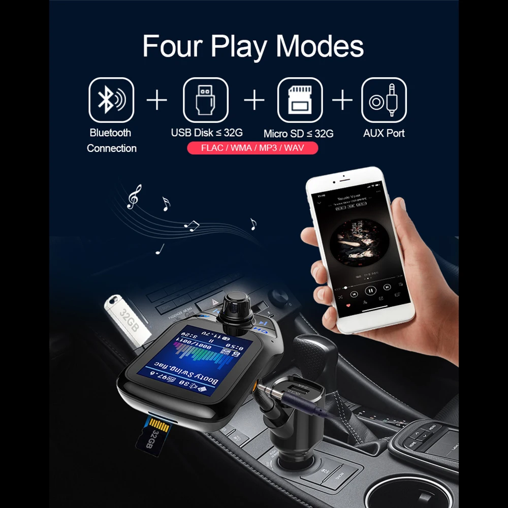 Быстрая зарядка большой цветной экран Автомобильный Bluetooth hands-free Телефон QC3.0 автомобильный fm-передатчик MP3-плеер Поддержка sd-карты