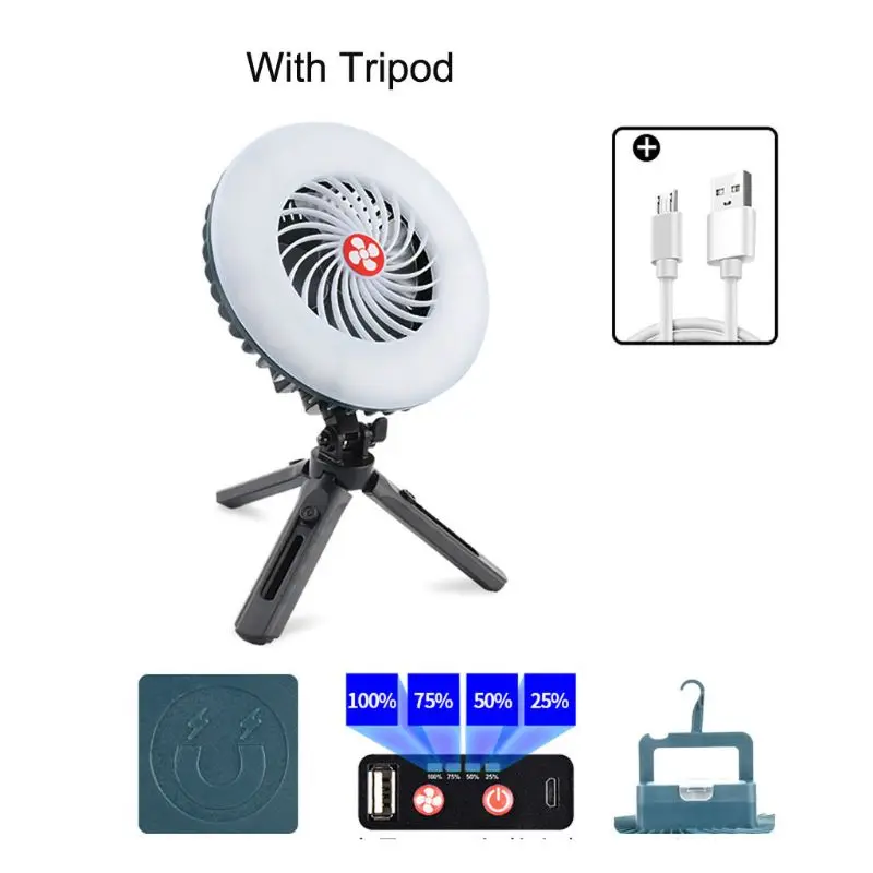 

2020 Popular 3in1 USB Rechargeable Hanging Fan Tent LED Light Lamp Mobile USB Charger for Outdoor Camping Hiking Fishing Home