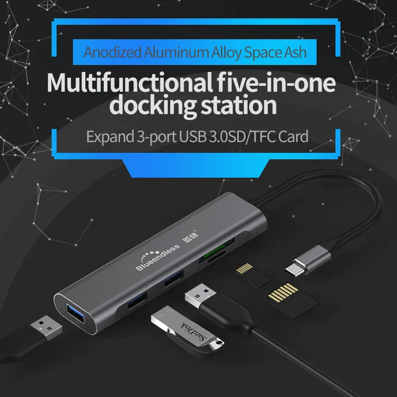 Blueendless usb c hub USB3 1 Type C and USB A to 5 port USB3 0 3