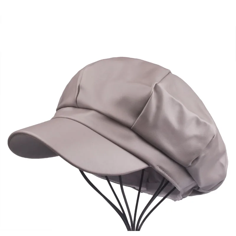 [YARBUU] бренд из искусственной кожи восьмиугольная кепка Женская snapback модная Высококачественная Осенняя шапка аксессуары для отдыха - Цвет: gray