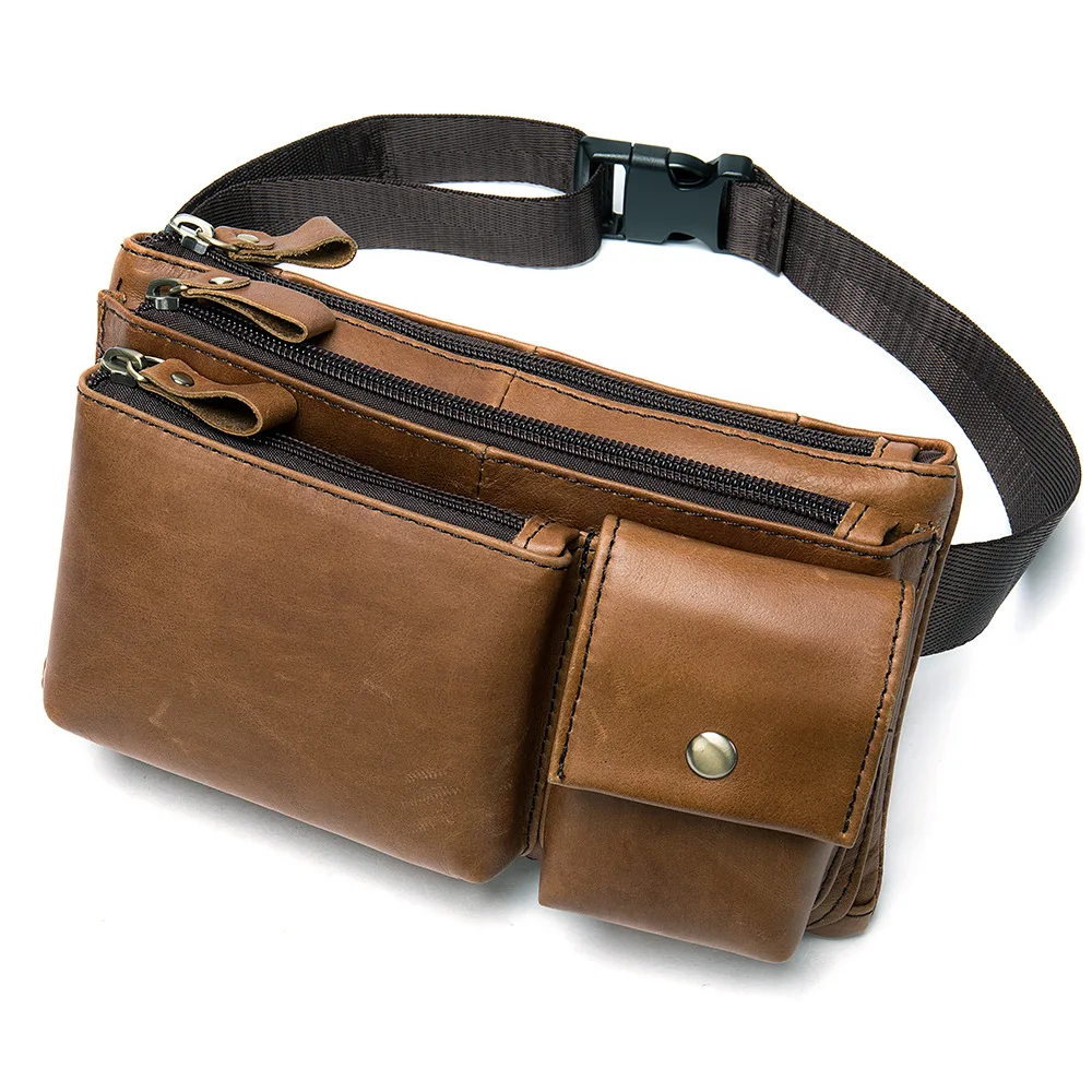 

Leather men's chest bag retro waist bags mobile phone waist bag belt bag large capacity handbag