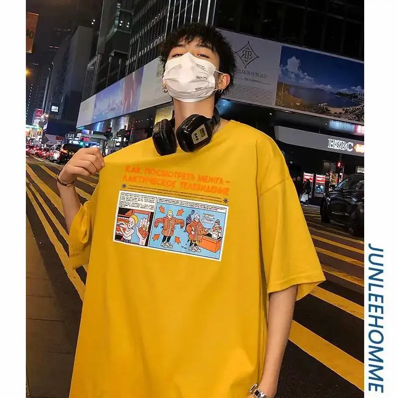 Японская уличная одежда Россия комикс печатных 100% хлопок футболка Harajuku Винтаж