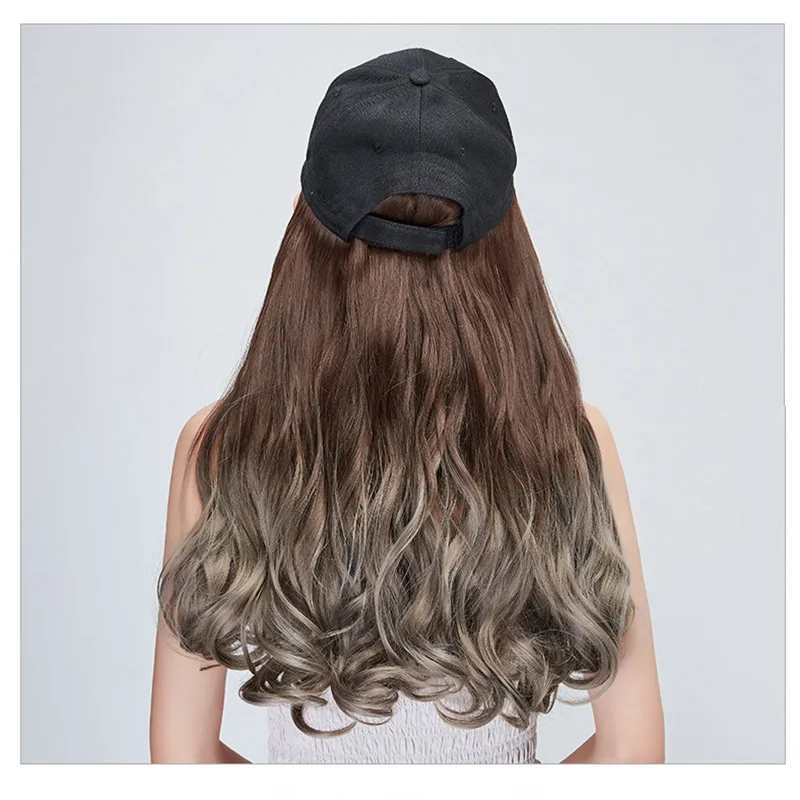 Wig female long curly hair big wave hat with wig one female summer fashion natural cap - Цвет: 444-Gradient-gray