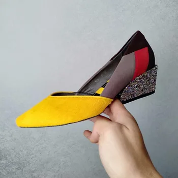 

Size 38 39 high-quality 2020 Yellow Horse hair leather Pointed Toe Madame high heel shoes Women Pumps sexy Ladies Shoes K7-31