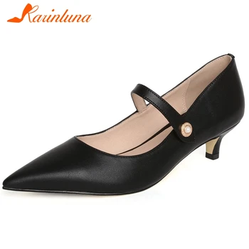 

Karinluna Hot Sale Genuine Cow Leather Strange Style Comfortable Pumps Woman Shoes Pointed Toe Black Shoes Women Pumps