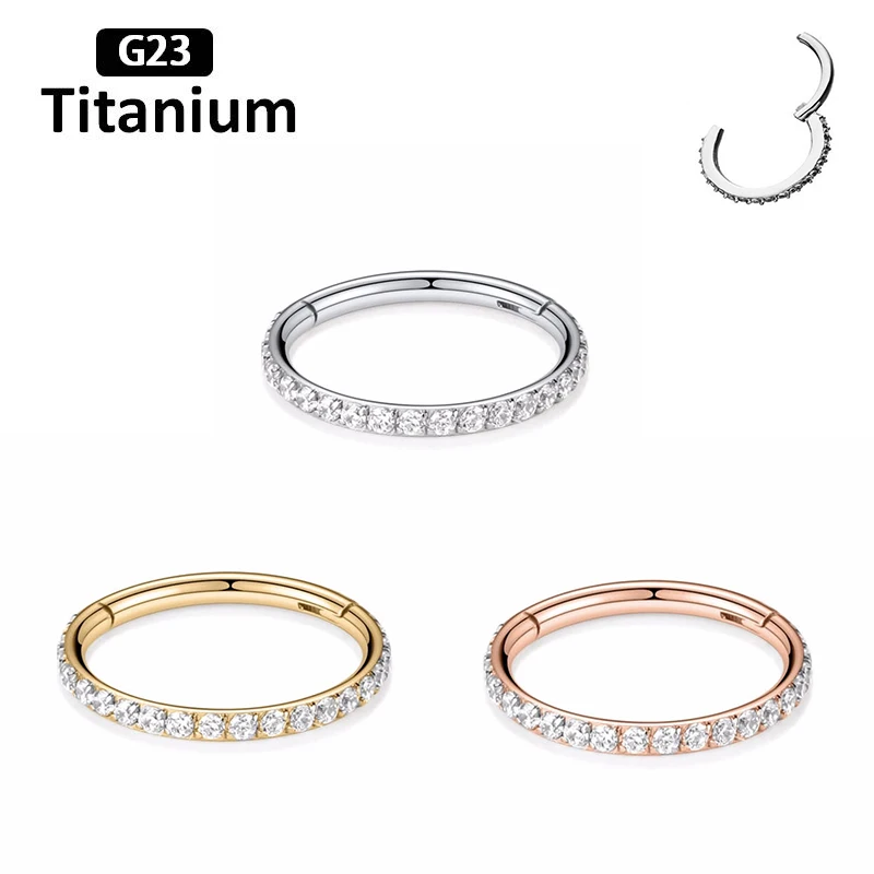 Nose Rings Piercing Jewelry Body Jewelry Titanium Clicker Zircon Hight Segment Open Small Septum Piercing Earrings 16G