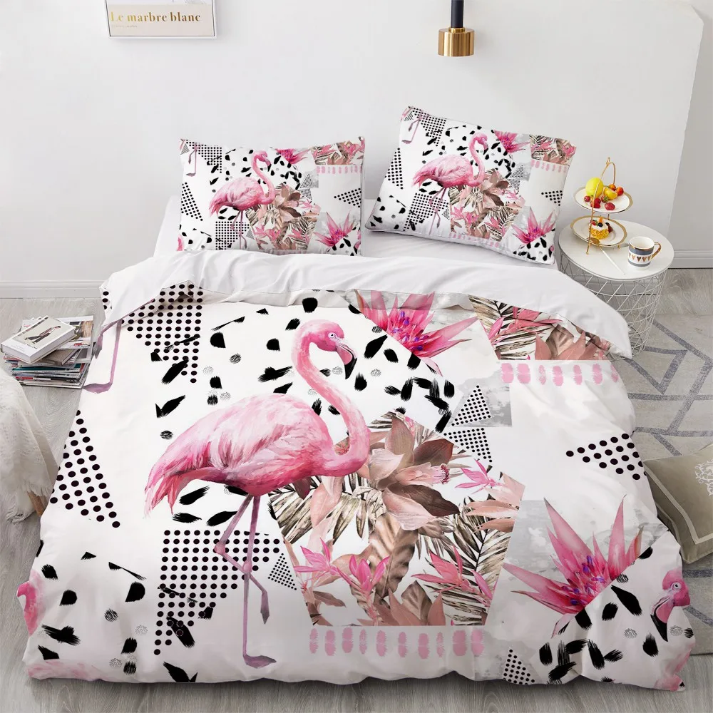 Simple Bedding Sets 3D Flamingo Duvet Quilt Cover Set Comforter Bed Linen Pillowcase King Queen Full Double Home Texitle | Дом и сад