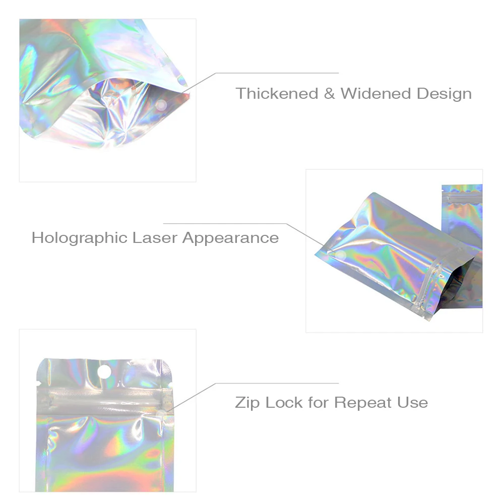 Упаковочный пакет с застежкой молнией из фольги плотные голографические