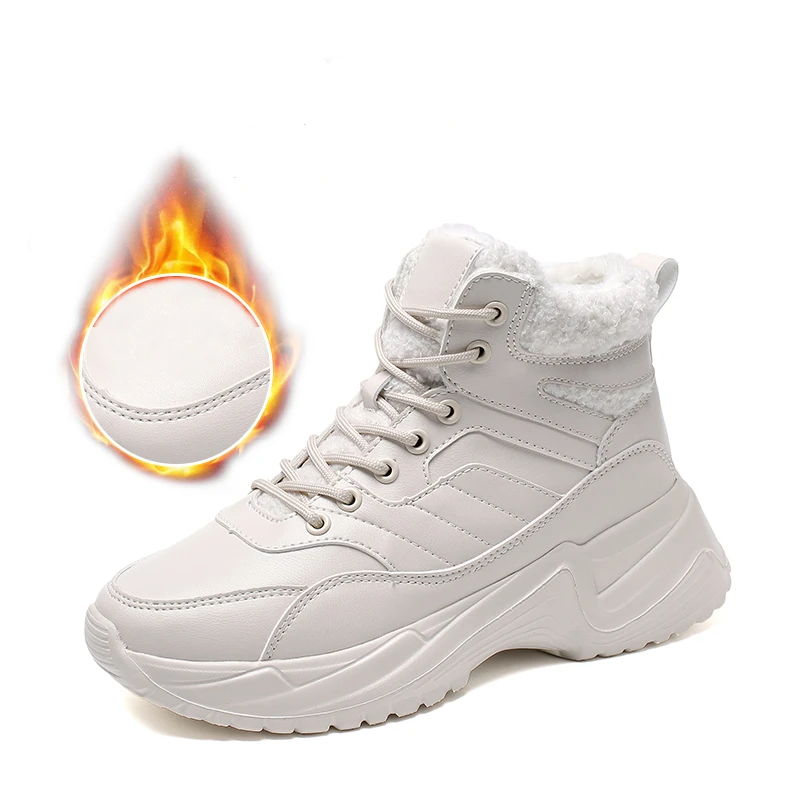 

2019 New Women High Top Velvet Snow Boots Thick Sole Waterproof Breathable Casual Sneakers Lightweight Winter Warm Bare Boots