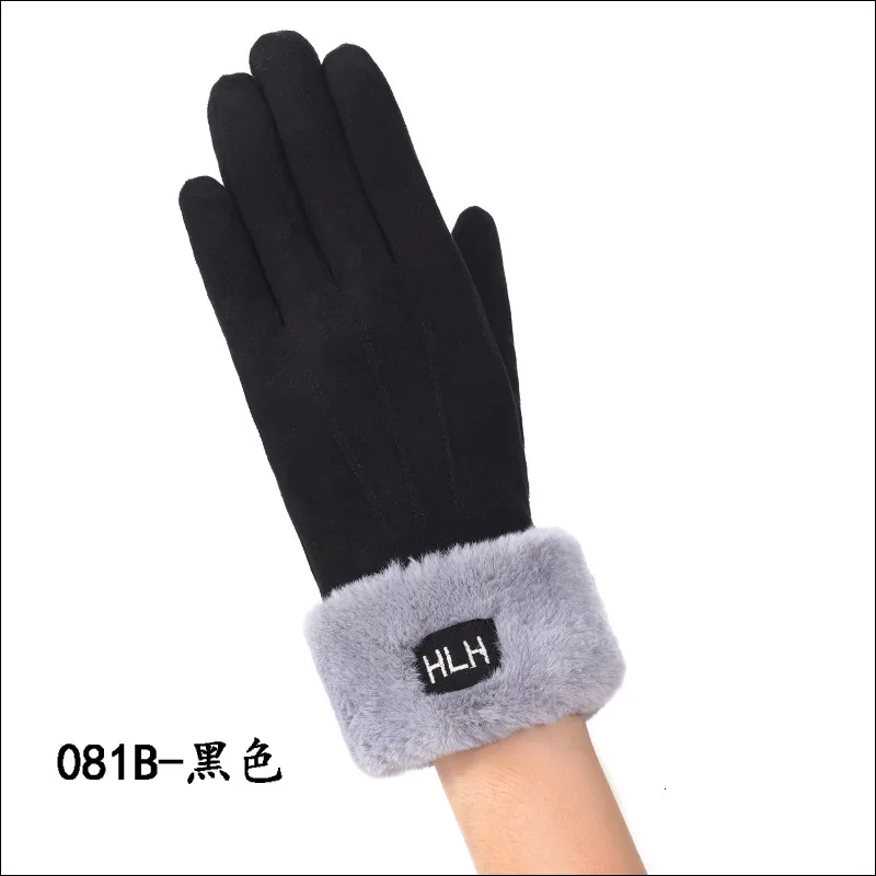 081Bblack Женские перчатки Pelucia перчатки дл пар Перчатки с сенсорным экраном замшевые двойные утепленные модные Modis Femme Eldiven Rekawiczki thanos - Цвет: 081Bblack