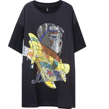 

Tide brand t-shirt female 2020 summer super fire ins mid-length high-quality T-shirt female loose wild beaded cartoon T-shirt