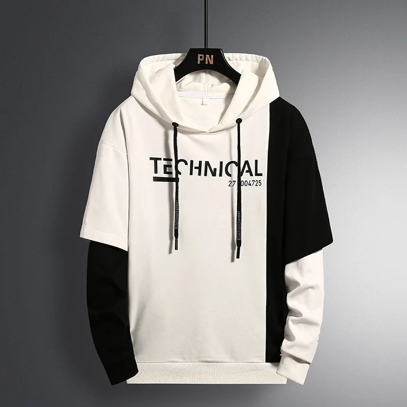 

2019 Male False Two Paper Male Fund Trend Hoodie Even Hat Concise Letter Insert Color Printing Will Code