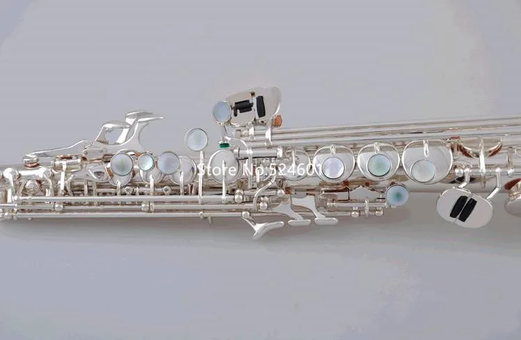 Hot Selling MARGEWATE Straight Soprano S-902 B Flat Saxophone Brass Silver Plated Instruments Music With Mouthpiece Case