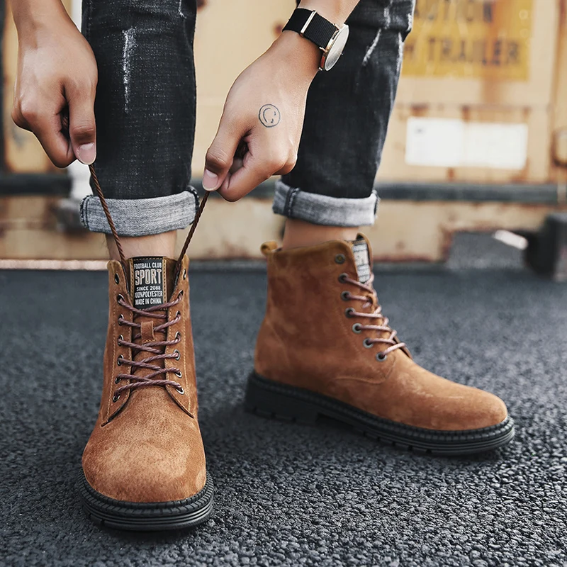 

winter Men ankle boots Genuine Leather Handmade Men Shoes High Quality Luxury snow boots men botas vaqueras hombre