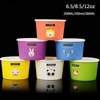 

50pcs Cartoon animal pattern creative disposable ice cream cup 200ml 300ml party birthday favor small dessert cake paper cup