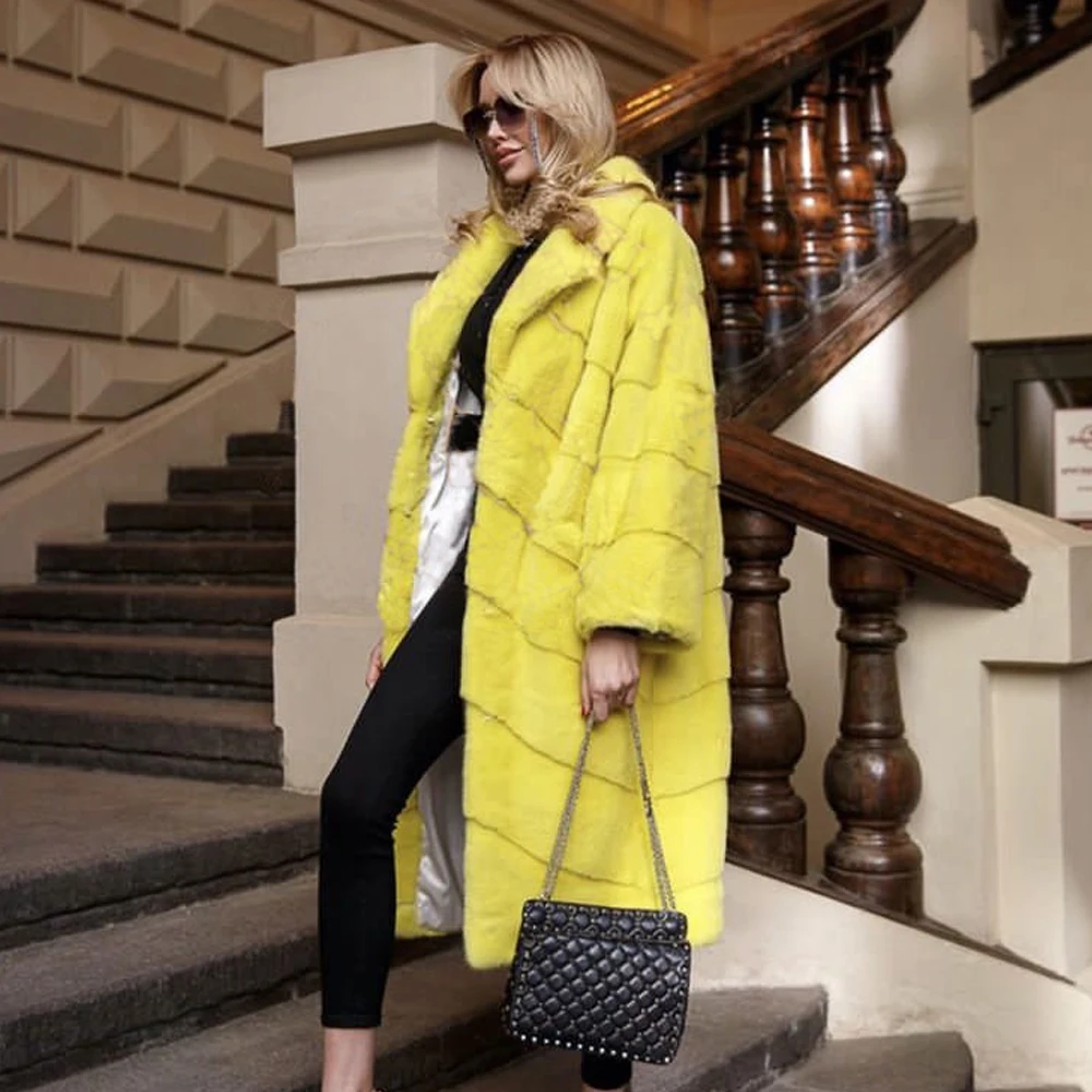 110cm X-long Genuine Mink Fur Coat Woman Winter Fashion Outwear Causal Woman Full Pelt Mink Fur Coats Genuine Fur Overcoats 2022