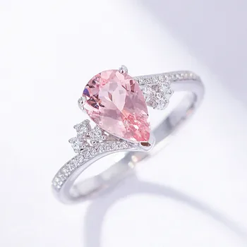 

Classical pink crystal AAA zircon diamonds gemstones rings for women white gold silver color bague jewelry bijoux fashion gifts