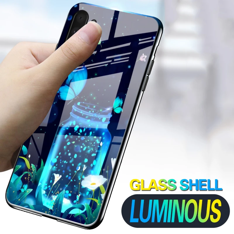 Светящийся стеклянный чехол для Samsung Galaxy S9 S10 Plus S10e роскошный блестящий